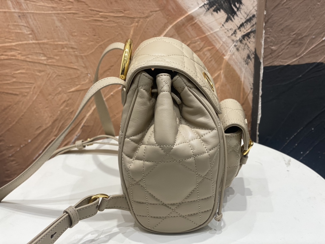 Small Dior Caro Backpack Powder Beige Macrocannage Lambskin